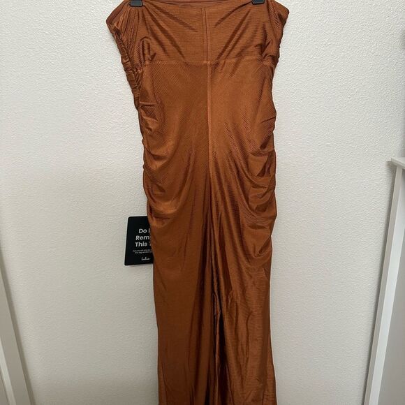 Elegant Strapless Copper Brown Dress - Picture 6 of 9